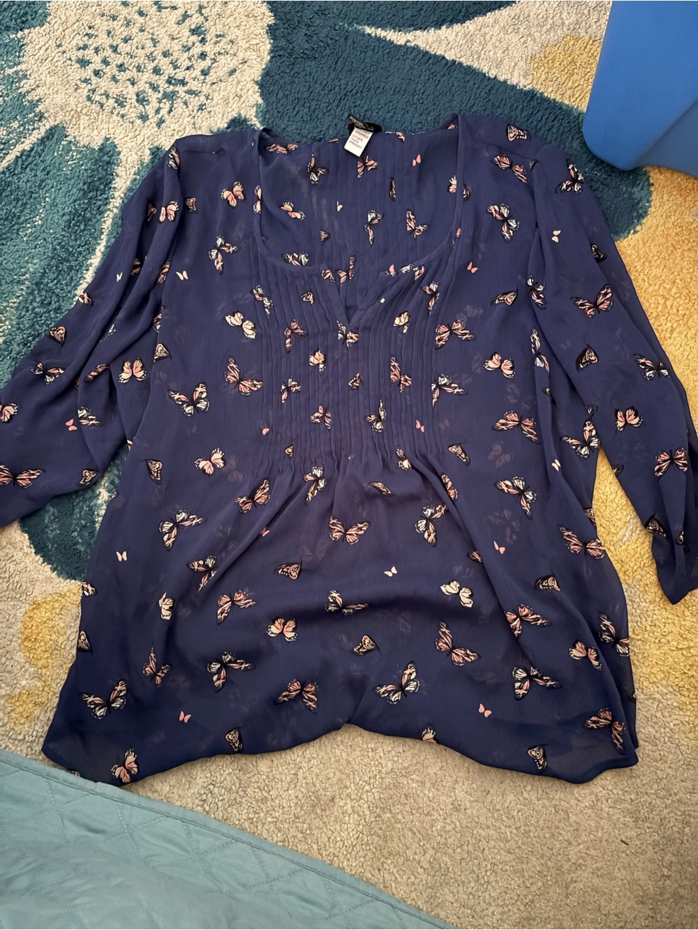 torrid Navy Butterfly Print V-Neck Blouse